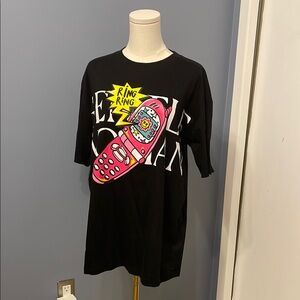 🆕 “gentle woman” design Black Graphic T-Shirt with Pink Phone and